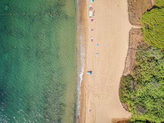 Aerial view of turquoise water and beautiful sand beach