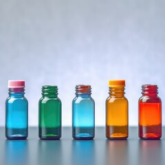 Abstract pharmaceutical concept: different colorful pills and bottles 