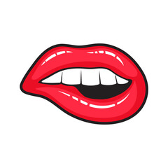 Lip Biting Girl Red Sticker Isolated Vector Illustration