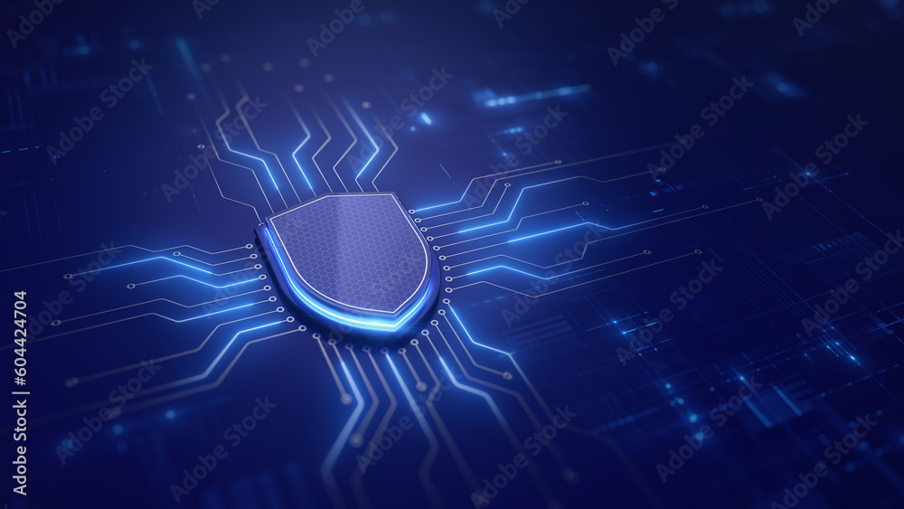 Poster shield. protect and security concept. digital shield on abstract technology background