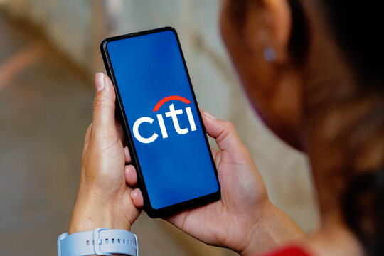 May 20, 2023, Brazil. In this photo illustration, the Citi logo is displayed on a smartphone screen.