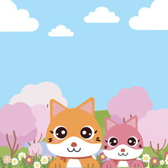 Vectores de Gatos Kawaii paisaje, ideal para utilizar en comercio electrónico, Instagram,etc. Te asegura un gran crecimiento e interacciones.