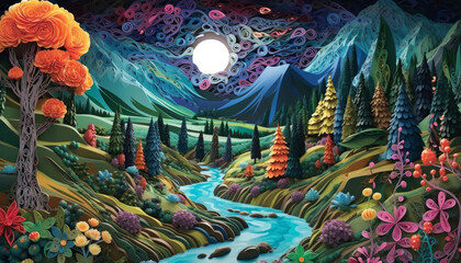 Obraz premium paper quilling art landscape