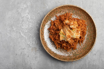 Kimchi Fried Rice with Pork and Cheese