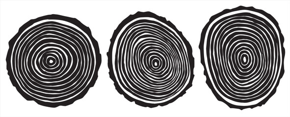 vector drawing, graphics. saw cut of a tree, black and white drawing and a piece of wood, the theme of ecology, woodworking