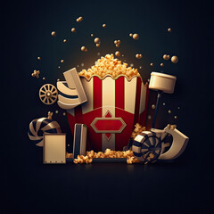 An abstract illustration in the theme of a visit to the cinema, Cartoon style. Ai generative