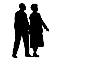 Vector illustration. Minimalism. Silhouette couple man and woman. Pensioners. Old men. An elderly couple.
