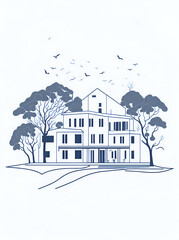 Country house drawing. AI generated illustration