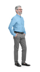 Fototapeta premium Mature businessman in stylish clothes posing on white background