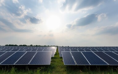Solar cell farm in power station for alternative energy from the sun, Generative AI