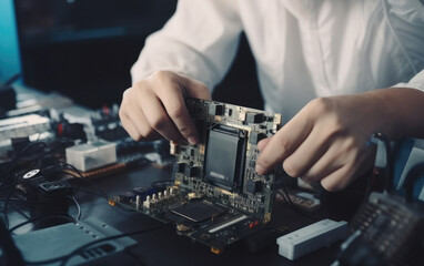 The technician repairing the computer,computer hardware, repairing, upgrade and technology, Generative AI