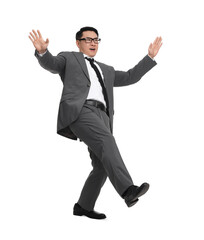 Businessman in suit posing on white background