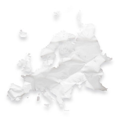 Map of the continent of Europe as a crumpled paper cut-out isolated on transparent background