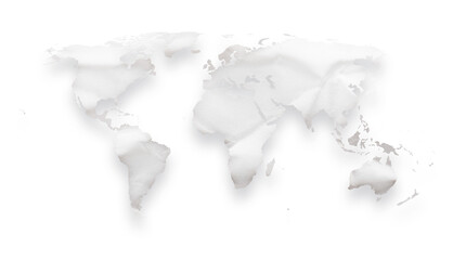 World map as a crumpled paper cut-out isolated on transparent background