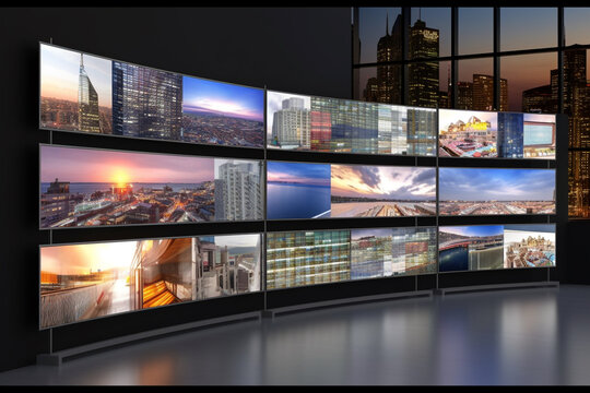 Smart TV and digital media wall of screens background with copy space. Generative AI