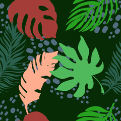 Tropical seamless vector pattern with texture	

