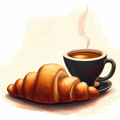 Coffee and a croissant. Generative AI.
