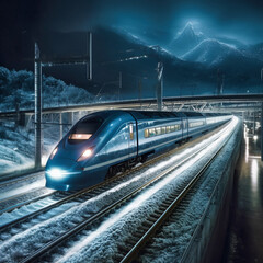 Fototapeta premium High speed train at night. Generative AI.