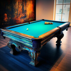 Pool table in a pub. Generative AI.