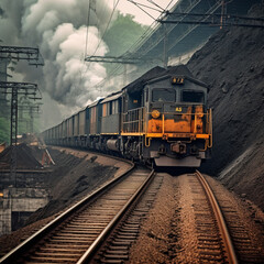 Obraz premium Coal transport train. Generative AI.