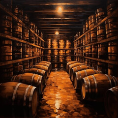 Scotch whiskey cellar. Generative AI.