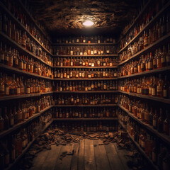 Scotch whiskey cellar. Generative AI.