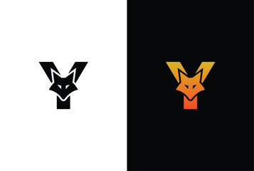 Initial Letter Y with Fox Logo Design. Fox letter Y logo with animal design template