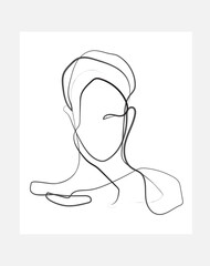 Minimal abstract Human face wire drawing Virtual reality avatar sketch poster. Abstract digital human head made from lines.  vector illustration for banner, poster, cover, or brochure, woman, face, ve