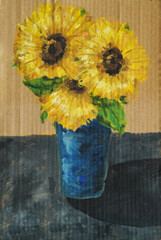 Bright sunflowers oil painting impressionism modern.