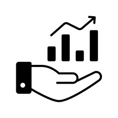 Bar chart on hand with upward arrow, an icon of data analysis in modern style