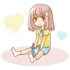 illustration of girl sitting and reading