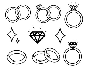 set of ring,black line - obrazy, fototapety, plakaty