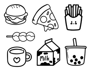 set of fast food,black line