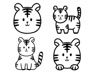 set of tiger,black line,tiger day