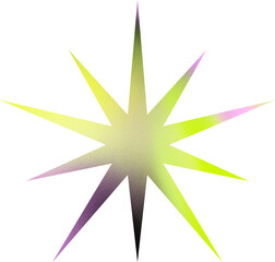 Modern geometric shape with abstract grainy gradient. Double star element with grain texture in lime, light pink purple, black.