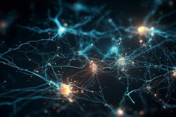 Naklejka na ściany i meble Neuron cells or neuronal network background wallpaper illustration. Ai generated