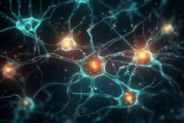 Fototapeta na wymiar Neuron cells or neuronal network background wallpaper illustration. Ai generated