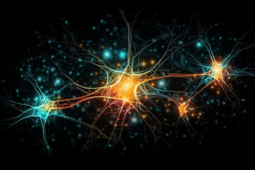 Obraz premium Neuron cells or neuronal network background wallpaper illustration. Ai generated
