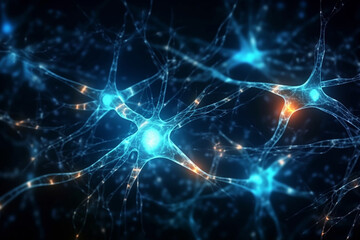Naklejka na ściany i meble Neuron cells or neuronal network background wallpaper illustration. Ai generated