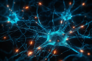 Neuron cells or neuronal network background wallpaper illustration. Ai generated