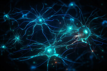Fototapeta na wymiar Neuron cells or neuronal network background wallpaper illustration. Ai generated