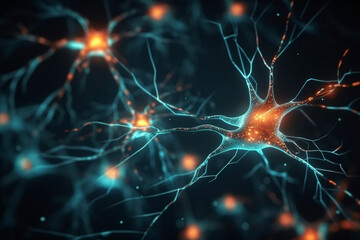Neuron cells or neuronal network background wallpaper illustration. Ai generated