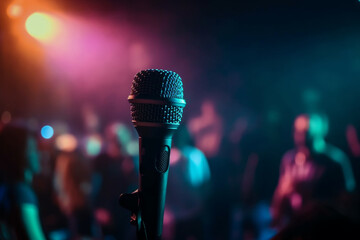 Photography of a concert microphone close up macro on stage. Ai generated