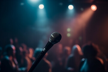 Obraz premium Photography of a concert microphone close up macro on stage. Ai generated