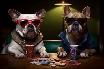 Funny cool dogs playing poker. Ai generated. Ai generated - 604439379