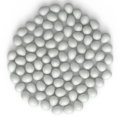 Many farm raw organic white chicken eggs background from local market