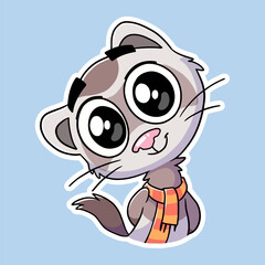 Cute smiling cat sticker wearing a neck scarf
