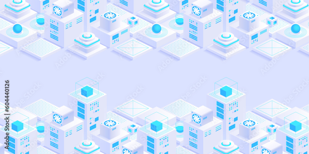Poster vector isometric server room. quantum computer. cloud storage data center. web hosting. big data pro