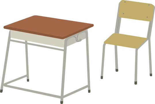 シンプルな学校の机と椅子のイラストセット（主線なし）