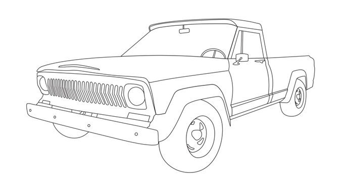 vector of a car 4x4 off road black and white